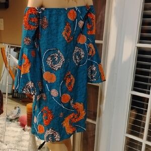 Brand New Without Tags Vibrant Teal and Orange Off-Shoulder Skirt Set
